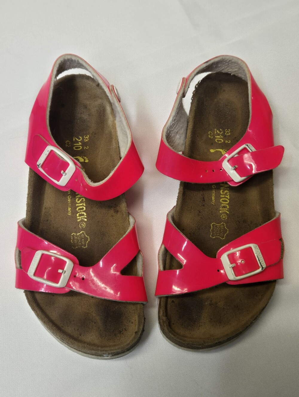 Birkenstock Rio Kids Girls Size 33 Hot Pink Patent Cork Bottom Adjustable Sandal